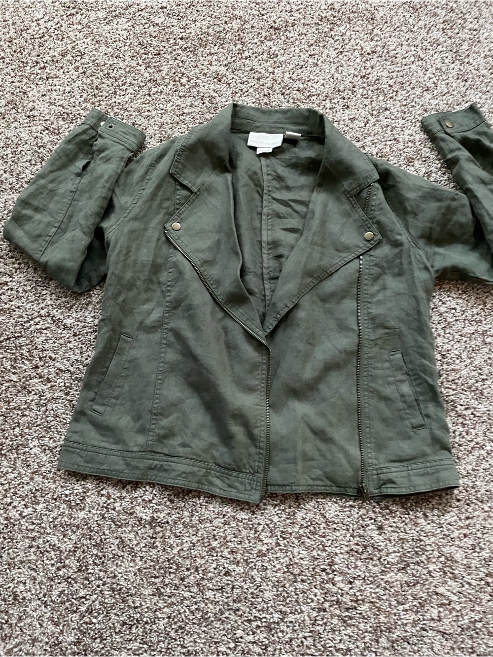 Vintage Cynthia Rowley Sage Linen Moto Jacket | Asymmetrical Zipper